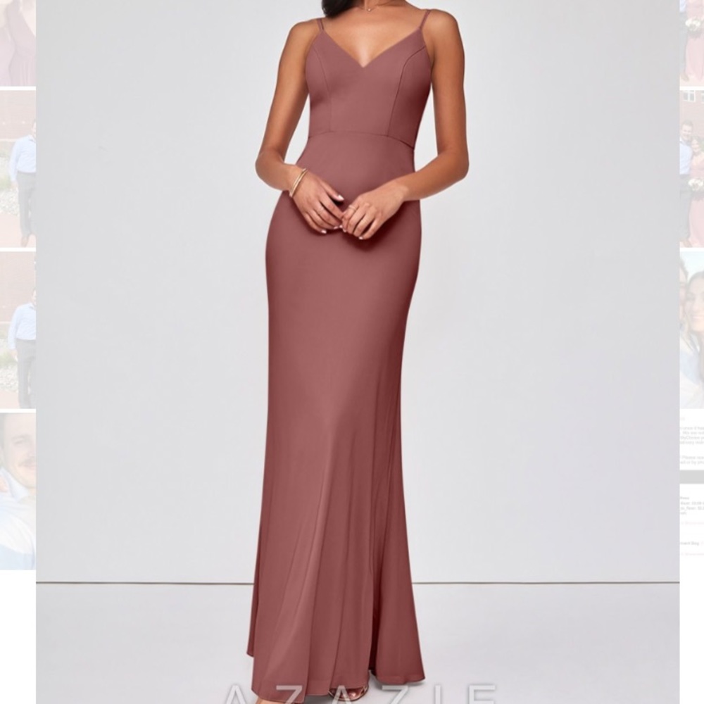 Azazie Satara gown in desert rose with garment bag